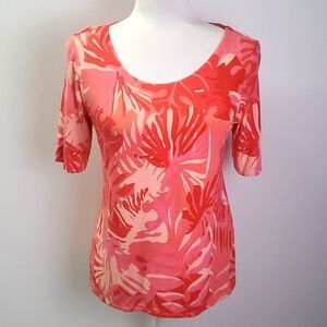 Chico’s Pink Tropical Leaf Print Shirt Size Small